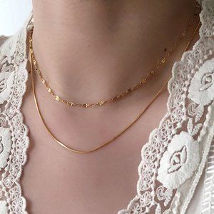 NEW 18K Gold Plated Double Layer Chain Necklace 0